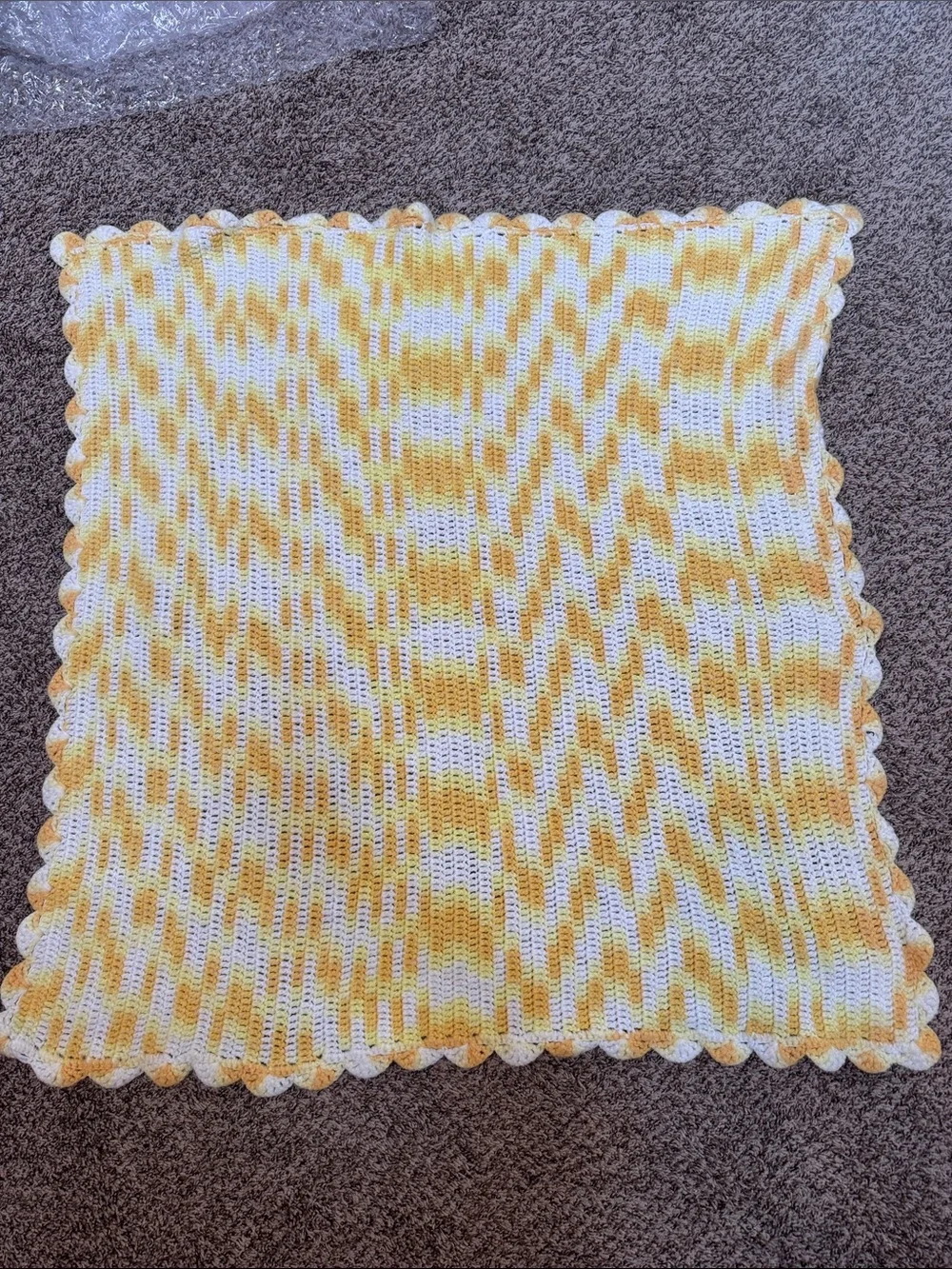 Handmade Yellow and White Crochet Baby Blanket - Soft Home Accent